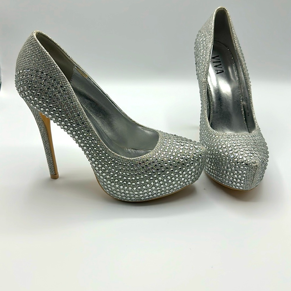 Silver Rhinestone high heels